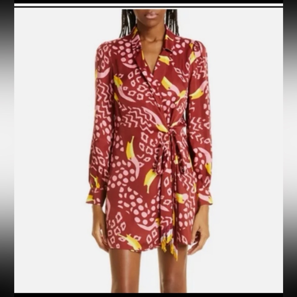 Farm Rio Toucanissimo Long Sleeve Print Beaded Tie Dress size Medium